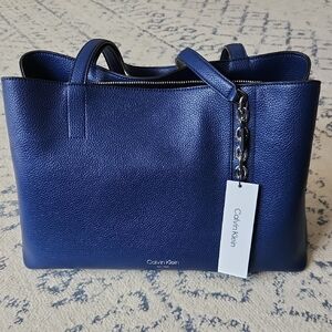 Calvin Klein Blue Leather Tote Bag